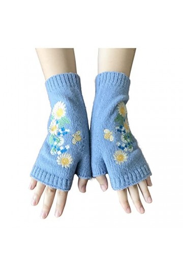 Gants tricotés au crochet pour femme - Couleur unie - Gants dhiver rétro faits à la main - Gants dhiver pour homme, bleu, t