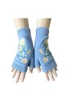 Gants tricotés au crochet pour femme - Couleur unie - Gants dhiver rétro faits à la main - Gants dhiver pour homme, bleu, t