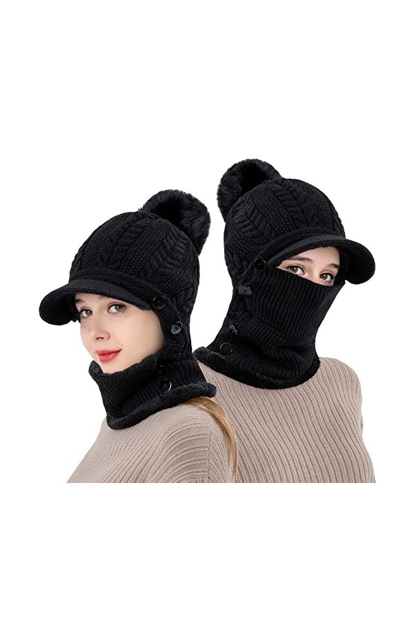 TAGVO Bonnet Echarpe Femme Hiver, Chapeau Écharpe Ensemble Femme, Doublé En Molleton Épais Doux, Bonnet Tricoté Flexible Avec