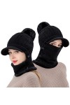 TAGVO Bonnet Echarpe Femme Hiver, Chapeau Écharpe Ensemble Femme, Doublé En Molleton Épais Doux, Bonnet Tricoté Flexible Avec