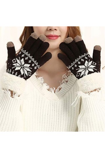 ZNQPLF Gants dhiver À Deux Calques Épais De Cachemire pour Femmes Motif Tricoté De Flocon De Neige Color : Coffee, Gloves S