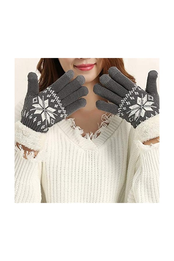 ZNQPLF Gants dhiver À Deux Calques Épais De Cachemire pour Femmes Motif Tricoté De Flocon De Neige Color : Coffee, Gloves S