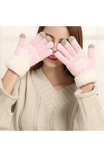 ZNQPLF Gants dhiver À Deux Calques Épais De Cachemire pour Femmes Motif Tricoté De Flocon De Neige Color : Pink, Gloves Siz