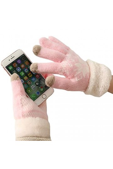 ZNQPLF Gants dhiver À Deux Calques Épais De Cachemire pour Femmes Motif Tricoté De Flocon De Neige Color : Pink, Gloves Siz