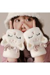 Liyinco Gants sans Doigts en Peluche Elk Mignons pour Femmes, Gants sans Doigts en Peluche Chauds dhiver, Gants sans Doigts 