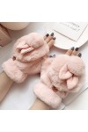Gants sans Doigts en Peluche Lapin Mignon pour Femmes, Gants sans Doigts en Peluche Chauds dhiver, Gants sans Doigts Chauds 