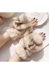 Gants sans Doigts en Peluche Lapin Mignon pour Femmes, Gants sans Doigts en Peluche Chauds dhiver, Gants sans Doigts Chauds 