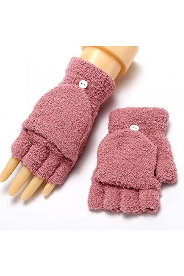 Gants sans Doigts en Tricot - Gants dhiver en Molleton Corail pour Femmes - Gants DExtérieur Extensibles À Écran Tactile Ch