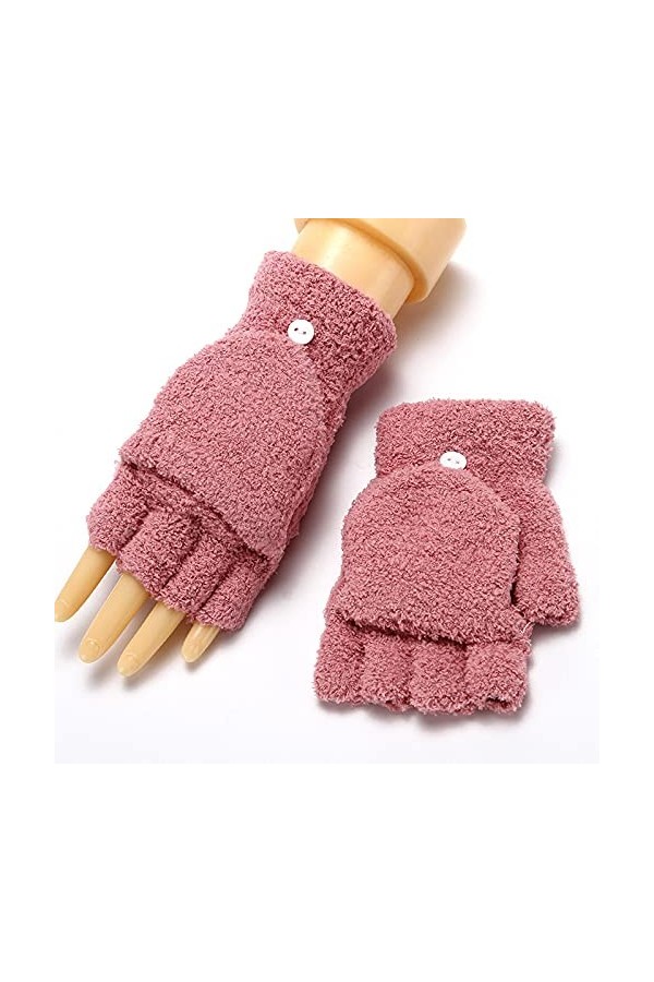 Gants sans Doigts en Tricot - Gants dhiver en Molleton Corail pour Femmes - Gants DExtérieur Extensibles À Écran Tactile Ch