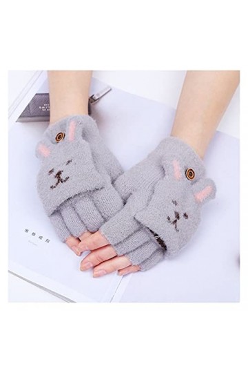 Gants sans Doigts en Tricot - Gants À Demi-Doigts en Peluche De Dessin Animé Mignon dhiver pour Femmes - Gants Extensibles À