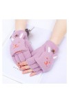Gants sans Doigts en Tricot - Gants À Demi-Doigts en Peluche De Dessin Animé Mignon dhiver pour Femmes - Gants Extensibles À