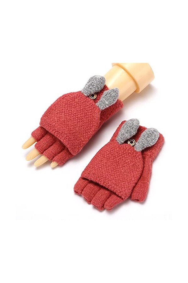Gants sans Doigts en Tricot - Femmes Hiver Mignon Dessin Animé Chaud Froid Épais Gants Demi-Doigts - Écran Tactile Mitaines E
