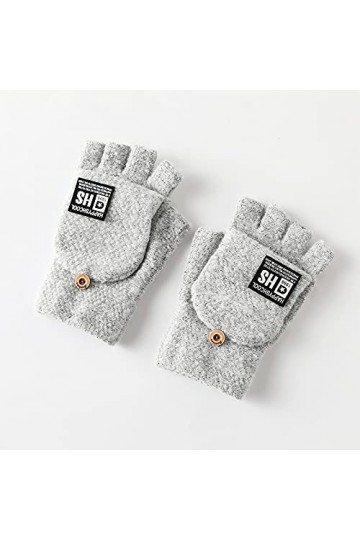 Gants Demi-Doigts en Tricot - Velours Épais Plus Écriture Velours Chaud Gants sans Doigts pour Hommes Femmes - Automne Hiver 