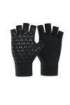 Warsoniod Gants en Tricot Demi-Doigts - Hommes Femmes Automne Hiver Gants Chauds Coupe-Vent Antidérapants Extensibles - Mitai