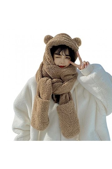 IBLUELOVER Ensemble 3 en 1 Chapeau Echarpe Moufle Femme Fille Bonnet Hiver Chaud en Peluche Chapeau Chapka Cagoules avec Foul