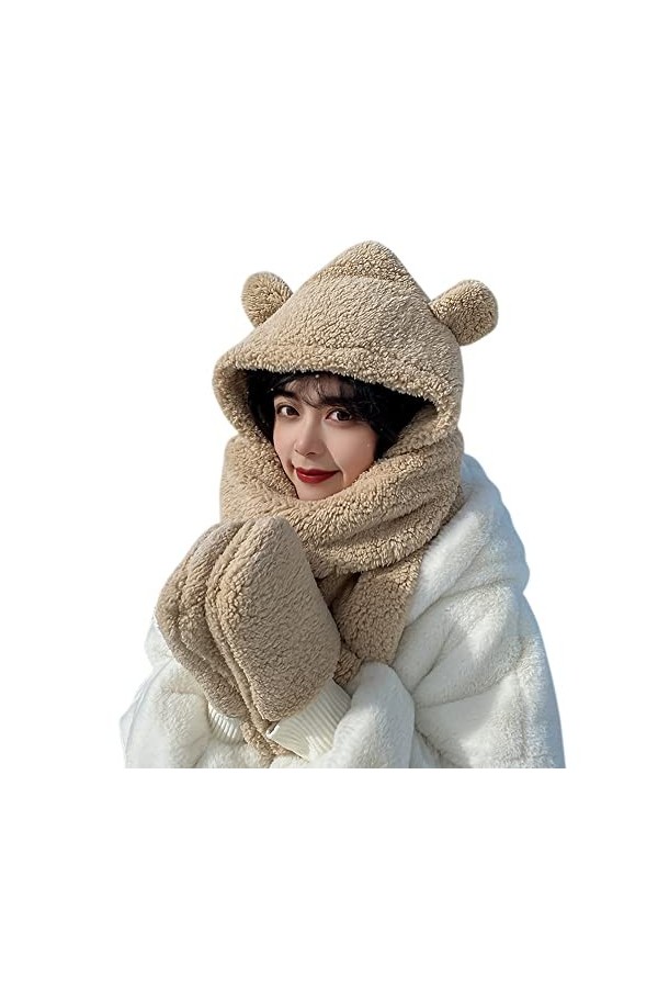 IBLUELOVER Ensemble 3 en 1 Chapeau Echarpe Moufle Femme Fille Bonnet Hiver Chaud en Peluche Chapeau Chapka Cagoules avec Foul