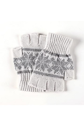 Gants en Tricot À Demi-Doigts - Automne Hiver Chaud Motif Flocon De Neige Gants sans Doigts - Mitaine Extensible Coupe-Vent p