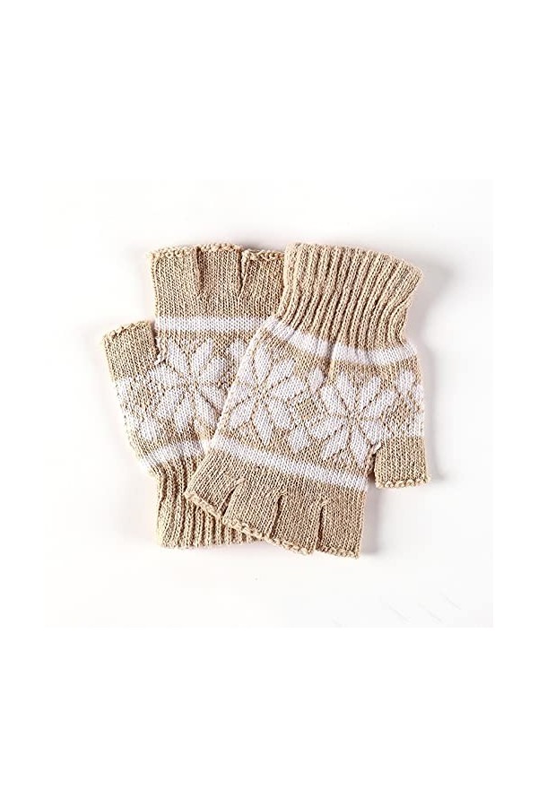 Gants en Tricot À Demi-Doigts - Automne Hiver Chaud Motif Flocon De Neige Gants sans Doigts - Mitaine Extensible Coupe-Vent p
