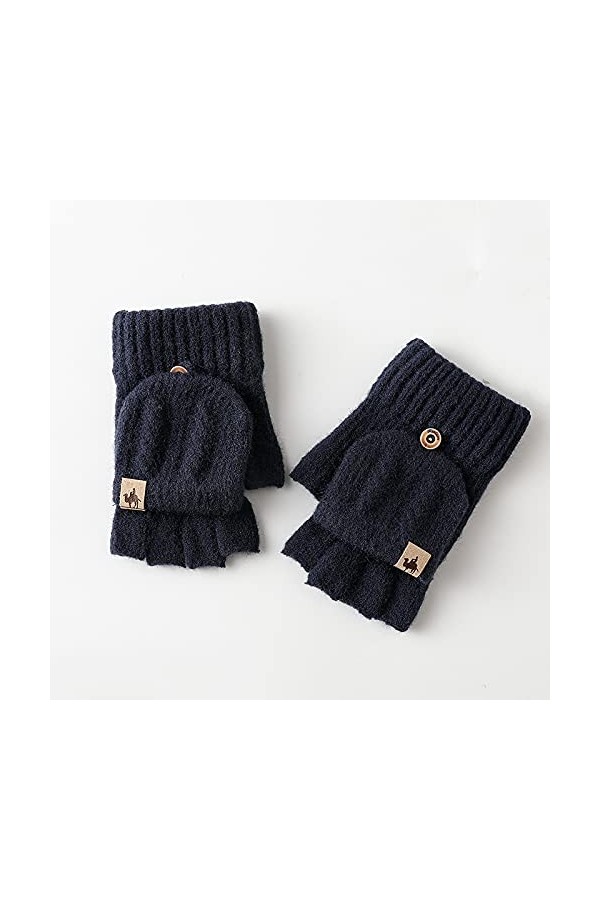 Gants en Tricot Demi-Doigts - Hommes Femmes Automne Hiver Chaud Coupe-Vent Rabattable Gants sans Doigts Épais - Mitaine De Cy