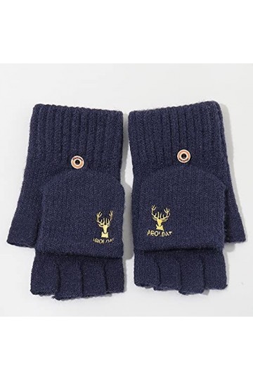 Gants en Tricot À Demi-Doigts - Automne Hiver Couverture À Rabat Chaud Motif Elk Gants sans Doigts - Mitaine Épaisse Coupe-Ve