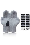 Japelessor Cat Fan Cotton Gloves, Cat Bird Print Gloves - with Cute Cat Paw Fuzzy Socks, Ladies Full Fingers Winter Outdoor T