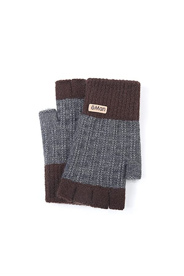 Gants À Demi-Doigts en Tricot - Gants Chauds sans Doigts dautomne - Mitaine Épaisse Coupe-Vent pour Hommes, Femmes, Sports D