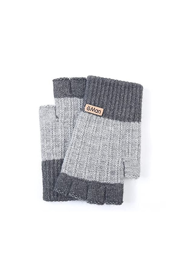 Gants À Demi-Doigts en Tricot - Gants Chauds sans Doigts dautomne - Mitaine Épaisse Coupe-Vent pour Hommes, Femmes, Sports D