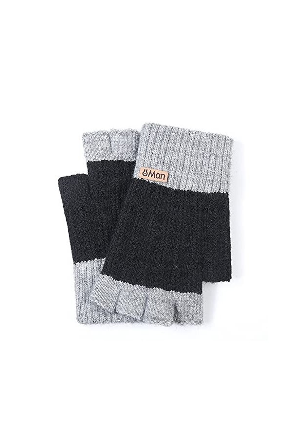 Gants Demi-Doigts en Tricot - Gants sans Doigts Chauds Et Épais Coupe-Vent Automne-Hiver - pour Hommes, Femmes, Sports De Ple