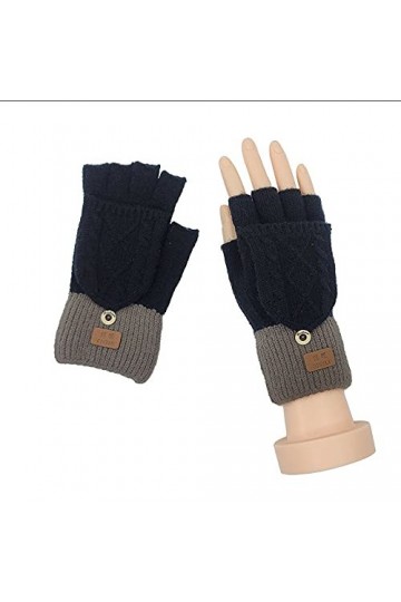 Gants Demi-Doigts en Tricot - Gants Chauds sans Doigts en Jacquard Automne-Hiver - Mitaine Extensible Coupe-Vent pour Hommes,