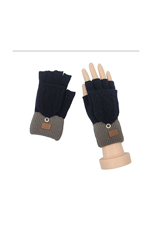 Gants Demi-Doigts en Tricot - Gants Chauds sans Doigts en Jacquard Automne-Hiver - Mitaine Extensible Coupe-Vent pour Hommes,