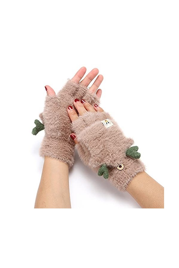 Gants sans Doigts en Tricot - Doux Et Confortable Bois Mignons dhiver Gants À Demi-Doigts - Mitaines De Mode pour Dames pour