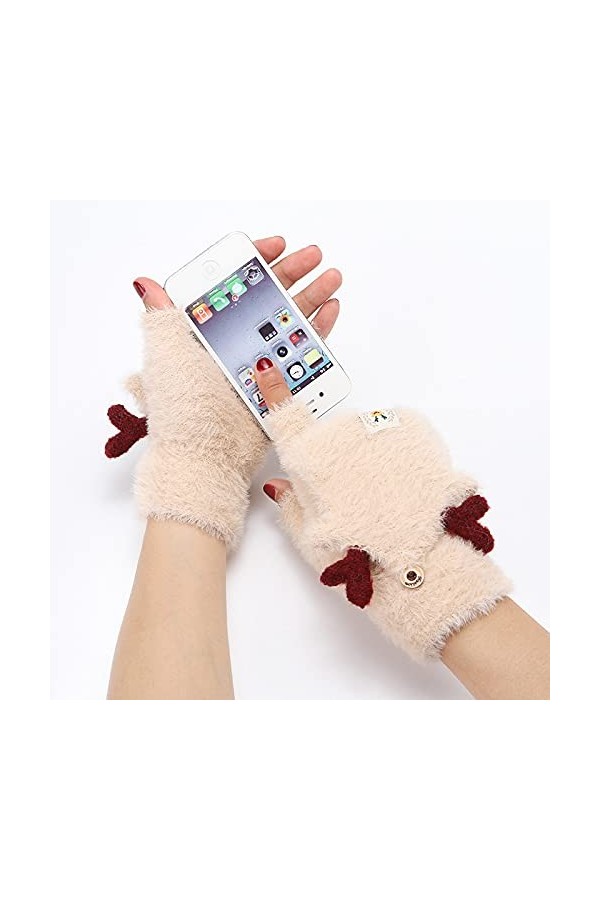 Gants sans Doigts en Tricot - Doux Et Confortable Bois Mignons dhiver Gants À Demi-Doigts - Mitaines De Mode pour Dames pour