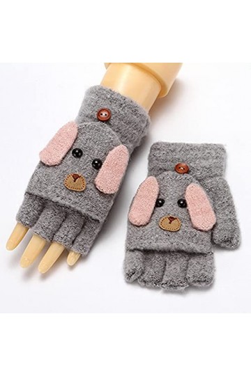 Gants sans Doigts en Tricot - Gants Chauds Et Confortables pour Chien De Dessin Animé dhiver - Mitaines De Mode pour Dames p