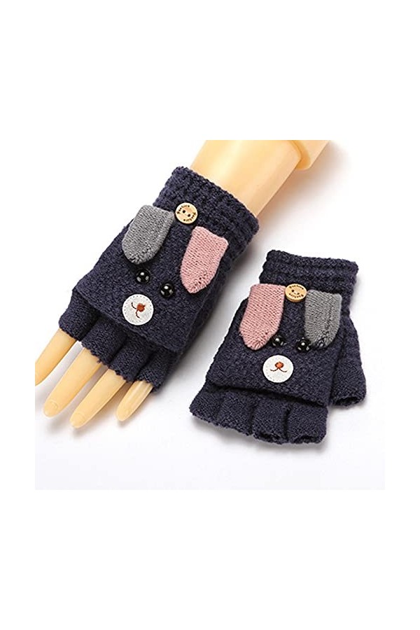 Gants sans Doigts en Tricot - Gants Chauds Et Confortables pour Chien De Dessin Animé dhiver - Mitaines De Mode pour Dames p