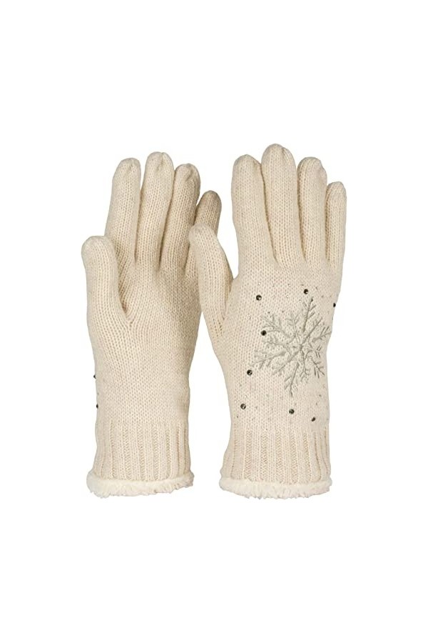 styleBREAKER Gants pour femmes avec flocon de neige brodé, strass et polaire, gants tricotés chauds et thermiques pour lhive