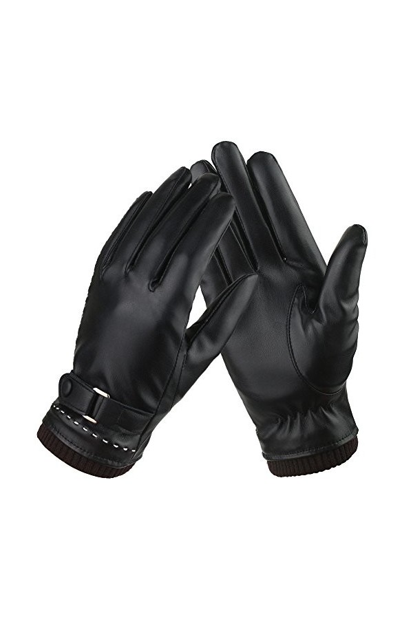 Magic Zone Gants Tactiles Femmes pour Texting Driving, Gants en cuir chauds dhiver, Doublure en molleton, Noir Taille L