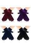 4 Paires Gants Courts en Velours Opéra Mitaines de Poignet Banquet de Fête de Mariage Noir, Violet, Bleu, Vin Rouge 