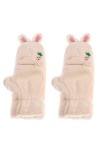 Femmes Filles Doux Chat Mignon Écran Tactile Gants Demi Doigt Chaud Moufles En Peluche Épais Faux Lapin Cheveux Gants - Rose 