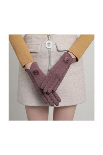 TJOIUY Gants dhiver Femmes coréennes Dentelle Bouton Plein Doigt écran Tactile Gants de Conduite Hiver Plus Velours épais Fr