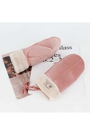 Moufles dhiver thermiques en daim pour femme avec doublure polaire et revers à larrière, 7273+Rose, taille unique