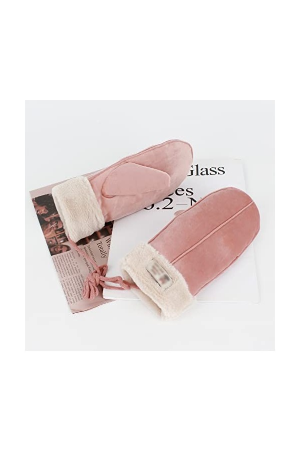 Moufles dhiver thermiques en daim pour femme avec doublure polaire et revers à larrière, 7273+Rose, taille unique