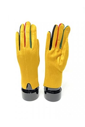 Gant Femme Doublé Fourrure Doux Velours Moumoute Protège du Froid Ski Jaune 