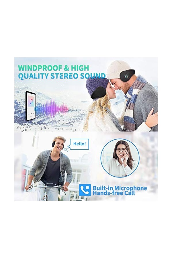 Navly Cache Oreilles Ecouteurs - Bluetooth Unisexe Pliables Chauffe Oreilles,Bluetooth 4.2 sans Fil Musique Oreillettes avec 