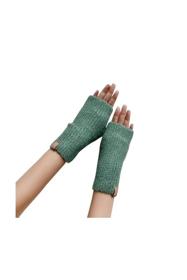 Gants Sans Doigts Pour Femmes Mitaines Thermiques DHiver Avec Trou Pour Le Pouce Gants Chauffe-Poignets De Couleur Unie Gant
