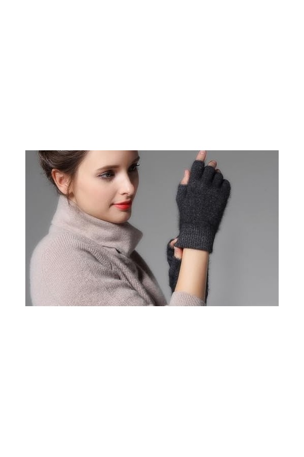 EVANEM Mitaines Sans Doigts Pour Femmes, Mitaines Thermiques DHiver En Laine Mélangée Gants Sans Doigts Tricotés Gants De Po