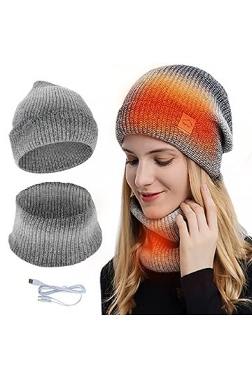 Achort Chauffé Bonnet Tricoté Chapeau Hiver Bonnet Chapeau Écharpe dhiver Cap Tricot Laine épais élastique Chauffe-Cou pour 