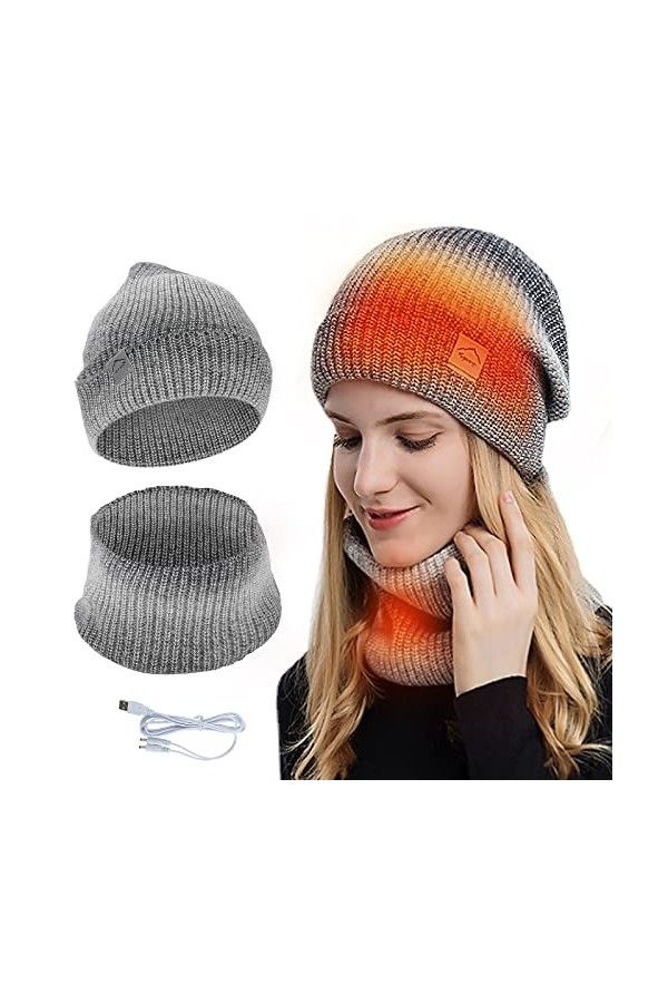 Achort Chauffé Bonnet Tricoté Chapeau Hiver Bonnet Chapeau Écharpe dhiver Cap Tricot Laine épais élastique Chauffe-Cou pour 