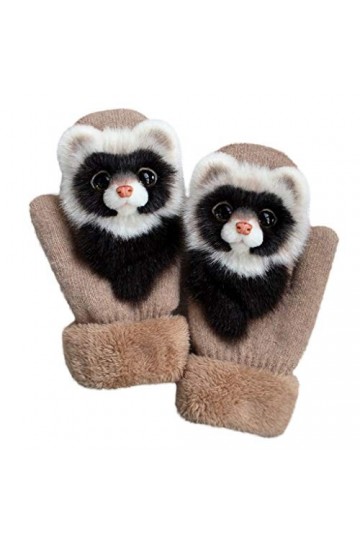 Myya Gants dhiver tricotés pour homme et femme - Motif animal de dessin animé 3D - Doublure en peluche épaisse - Coupe-vent 