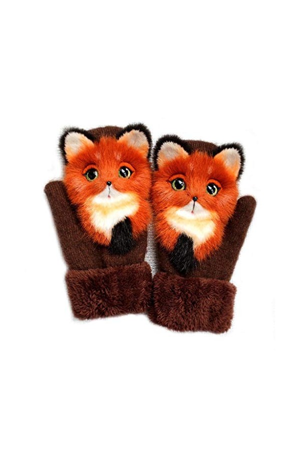 Myya Gants dhiver tricotés pour homme et femme - Motif animal de dessin animé 3D - Doublure en peluche épaisse - Coupe-vent 