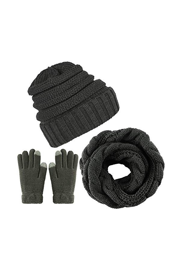 LYworld Femme Hiver Tricotés Bonnet Écharpe et Gants Ensemble Chauffant Bonnet Tricot Écharpe avec Gants décran tactile,3 Pi